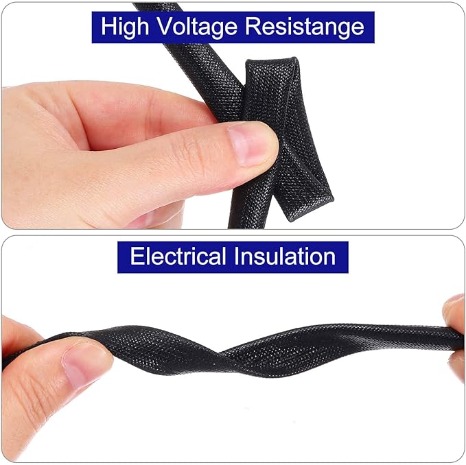 MECCANIXITY 5Pcs Wire Insulation Braid Fire Sleeve,9.8Ft-8mm ID Black, High Temp Silicone Coated Fiberglass Sleeving for Automotive Hose Lines Electrical Wiring
