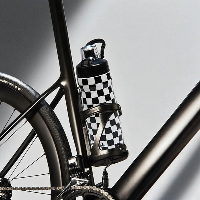 Magnetic Water Bottle with Straw 18 oz - Stainless Steel Insulated Tumbler for Gym & Bike (Fits Holders) - Leak Proof Pop-Up Lid, 2-in-1 Sip or Chug, Handle & Cute Black Checkered Print