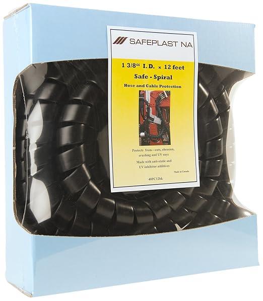 Caplugs SPPC Series – Safeplast Safe-Spiral Pre-Cut Spiral Wrap, Hose & Cable Protector, Black HD-PE, 1.5" OD x 12' Pre-Cut Length, Hydraulic & Pneumatic Hoses (40PC14BK)