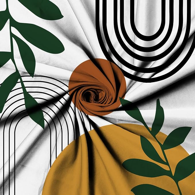 Boho Geometric Shower Curtain White Beige Mid Century Abstract Arch Curve Bathroom Curtain Minimalistic Sun Shower Curtain Sets for Bathroom Extra Long 66x72 in with 12 Hooks