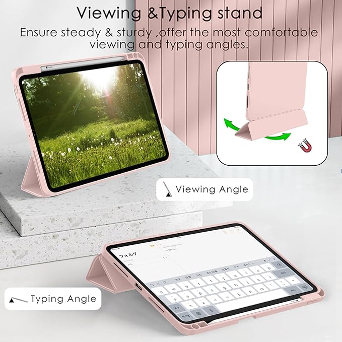 ZryXal iPad Pro 11 Inch Case (M5) 2025/ (M4) 2024 (Model: A2836/A2837/A3006), Trifold Stand Smart Cover with Pencil Holder and Soft TPU Back, Auto Wake/Sleep (Rose Pink)