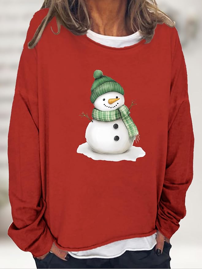 LOAIHA Christmas Shirts for Women Crewneck Snowman Snowflake Santa Graphic Shirts Christmas Tree Long Sleeve Xmas Hoodie