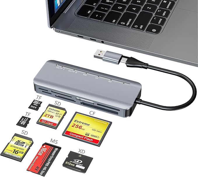 7 in 1 Memory Stick Pro Duo Card Reader, USB-C Multi Cards Reader for SD/TF/CF/MS/XD Cards, SD Card Reader for iPhone, Tablet, Laptop, Windows, Linux, Android, Camera, Game Track Camera
