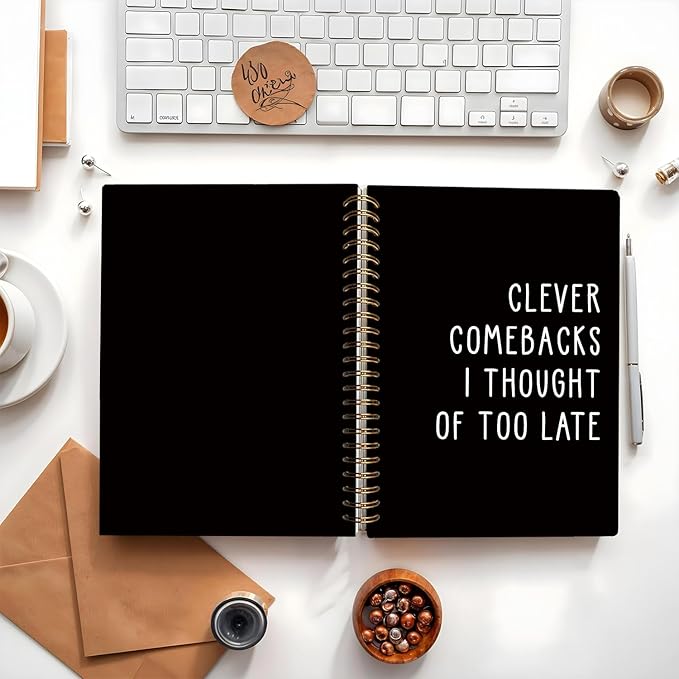 LIANGW Funny Notebooks Journal, Clever Comebacks Notebooks for Work, Funny Office Gifts for Coworkers, Funny Notebooks for Work, Office Humor Gifts, Black Hardcover Spiral Notebook 5.5x8.3 Inch