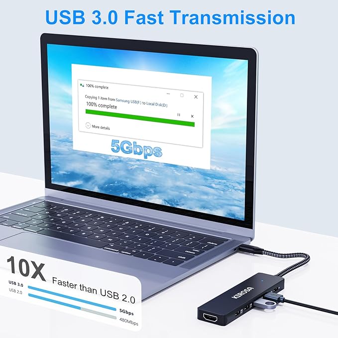 KIROSA USB C Hub: 9IN1 Multiport Adapter for Macbook Pro Air - USBC to HDMI Hub Dongle - Pocket USB-C Docking Station for Laptops and Type C Devices (4K HDMI 100W PD USB3.0 SD/TF Card Reader)