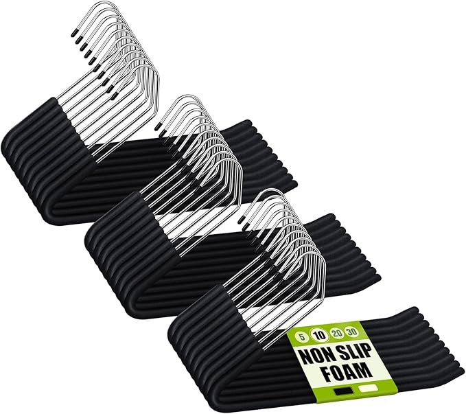 Spring Fever Open Ended Non Slip Sponge Padded Pants Hangers - Chrome Plating Foam Heavy Duty Space Saving Black 30