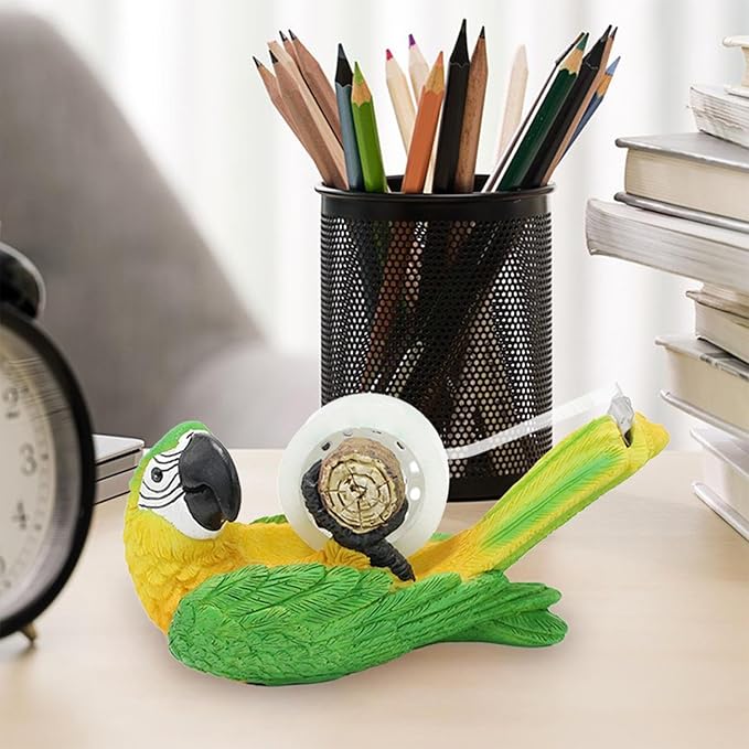 Animal Tape Dispenser - Parrot Design Desktop Organizer, School Office Sculpture Decor, Cute Tape Holder, Fun Office Stationery | Comes with 1 Roll for School Desk Accessories Home Kids Teens Adults