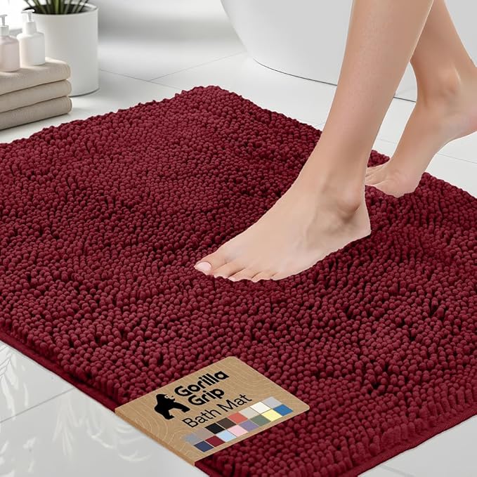 GORILLA GRIP Bath Rug Mat 30x20, Thick Soft Absorbent Chenille, Quick Dry Microfiber Mats, Rubber Backing Washable Shower Floor Rugs, US Designed Bathroom Bathmat Home Decor Accessories, Burgundy