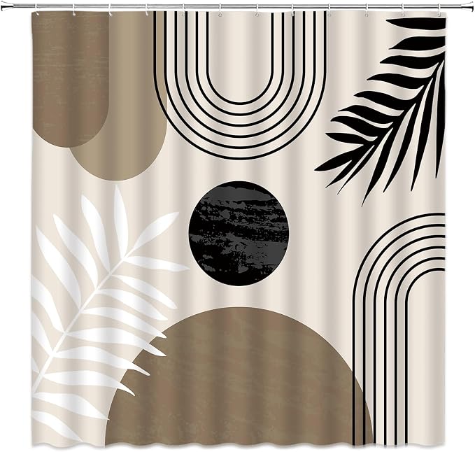 Mid Century Modern Shower Curtain Boho Brown Abstract Retro Aesthetic Fabric for Bathroom Decor Bathtub with Hooks (67" WX70 H)