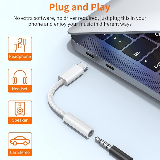 JXMOX USB Type C to 3.5mm Female Headphone Jack Adapter (2-Pack), USB C to Aux Audio Dongle Cable Cord for iPhone 17 Air 16 15 Pro Max, Samsung Galaxy S23 S24 S25 Ultra, iPad Pro, MacBook, Pixel 9 8