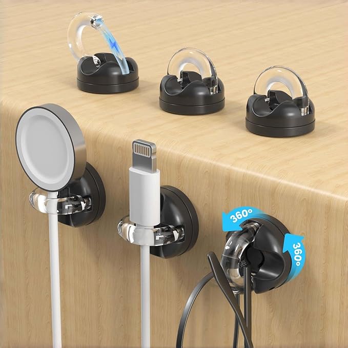 IFNOW Magnetic Cable Clips for Nightstand Self Adhesive Cord Holder Adjustable Clip for Desk, Nightstand, Phone Charger, Computer, Home, Office, Car (Black-New, 6PCS)