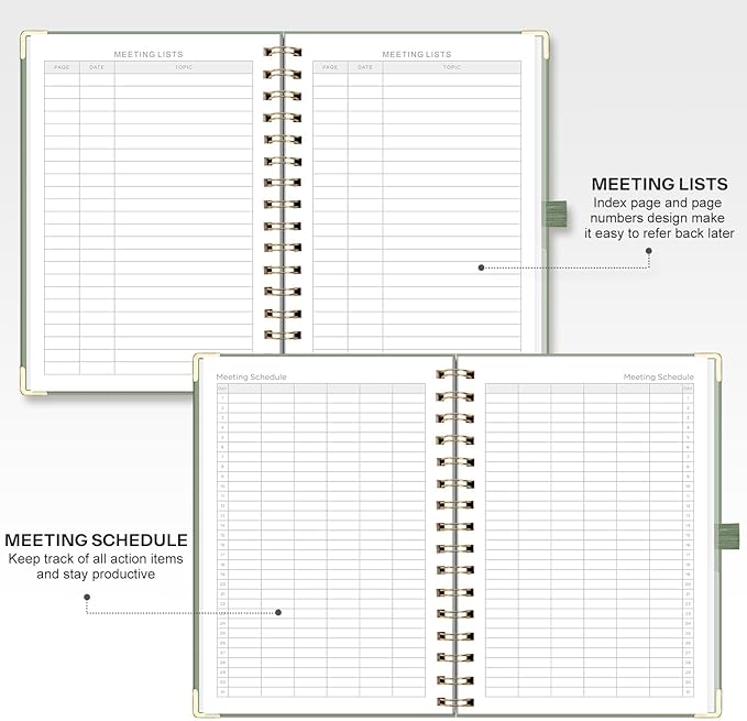 EMSHOI Meeting Notebook for Work - A5 Half Meeting Half Note Planner, 140 Pages, 100GSM Thick Paper, Hardcover, Project Organizer for Women Men Office, Business, Note Taking, 6"x8.3" - Green
