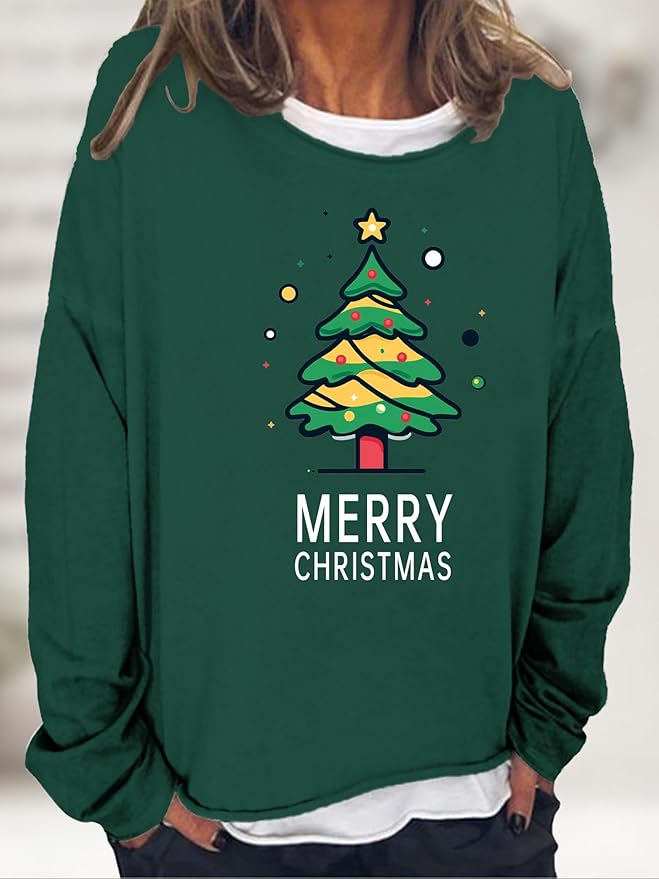 LOAIHA Merry Christmas Sweatshirt Crewneck Snowman Graphic Shirts Christmas Tree Sweater Long Sleeve Xmas Hoodie Pullover