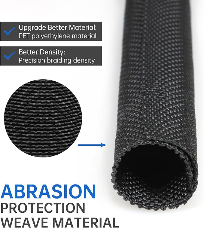 YOUBO Split Braided Cable Sleeve，Flexible Wire Loom Tubing, Automotive Cord Protector Pet Proof, Cable Management for Computer TV Electric Wires Harness 16ft (Black, 13mm（1/2")