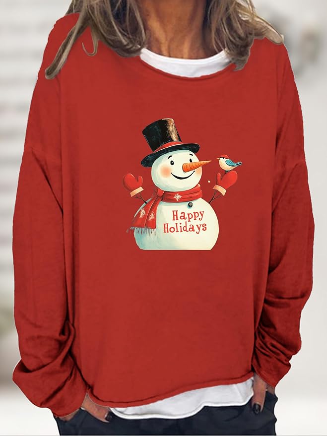 LOAIHA Christmas Shirts for Women Crewneck Snowman Snowflake Santa Graphic Shirts Christmas Tree Long Sleeve Xmas Hoodie