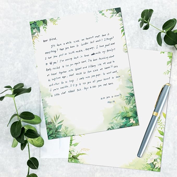 Tlenpo Greenery Theme Stationery Letter, 8.5 x 11 Inches, 80 Double-Sided, Pretty Printer Paper, Decorative Paper for Wedding, DIY Drawing, Thank Greeting Stationery Supplies, 100 gsm, 8.5 x 11 Inches