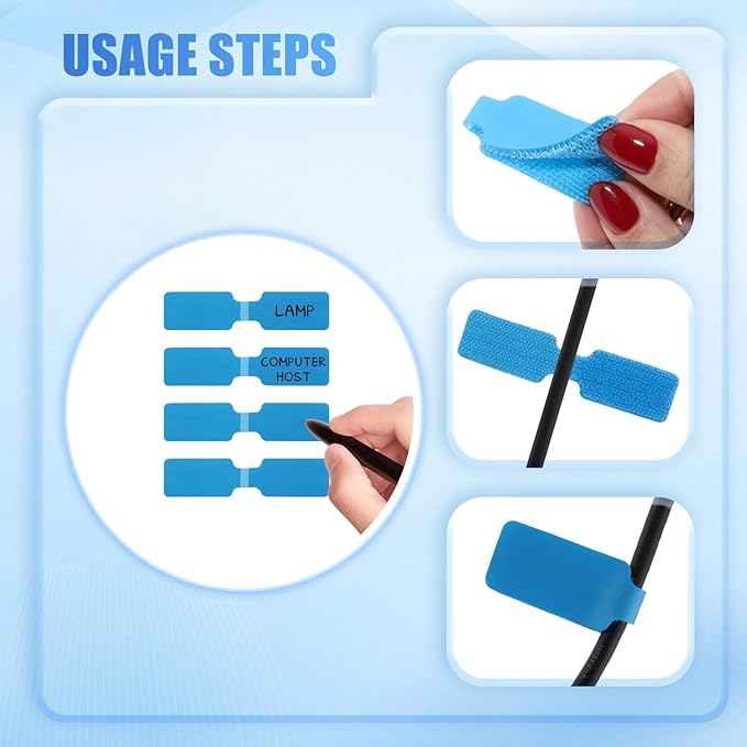 50 Pieces Cord Labels Self-Adhesive Nylon Cable Labels Tags Waterproof Wire Cable Tags or Electronics Office Computers Management and Identification (Light Blue)