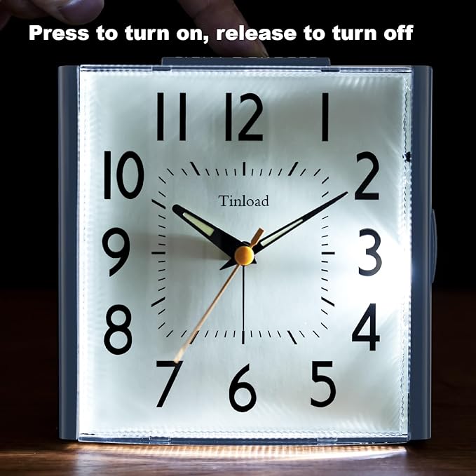 Tinload 4.7" Large Vintage Retro Analog Alarm Clock, Super Silent Non Ticking Clock with Manual Light, Snooze, Battery Operated, Simply Design, for Living Room, Bedroom, Bedside, Desk, Gift Clock