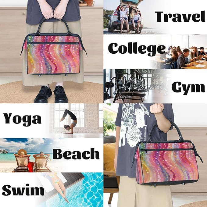 Abstract Striped Stars Overnight Weekender Bag for Women Men Travel Duffel Bags Waterproof Luggage Carry on Sports Yoga Gym Bag