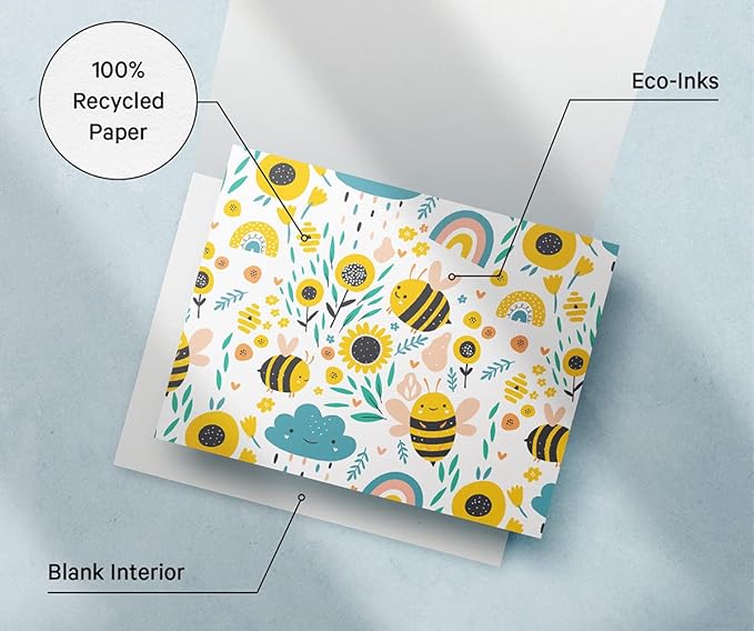 Twigs Paper - Assorted Bumble Bee Greeting Cards - Stationery Cards with Envelopes - Thank You Card - Blank Note Cards - Greeting Cards for All Occasions - Made in USA (5.5 x 4.25, Set of 12)