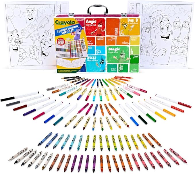 Crayola Limited Edition Coloring Set (115pcs), Kids Drawing Supplies Kit with Crayons, Markers & Colored Pencils, Birthday, Holiday & Christmas Gift for Kids, 5+