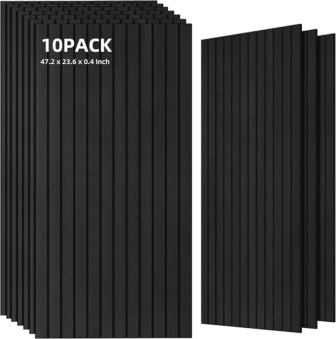 TO-TH Wood-Look Acoustic Wall Panels, 10 Pack 47.2” x 23.6” Acoustic Panels, Decorative Sound Absorbers Sound Dampening Panels for Home, Office, Basement, Smoky