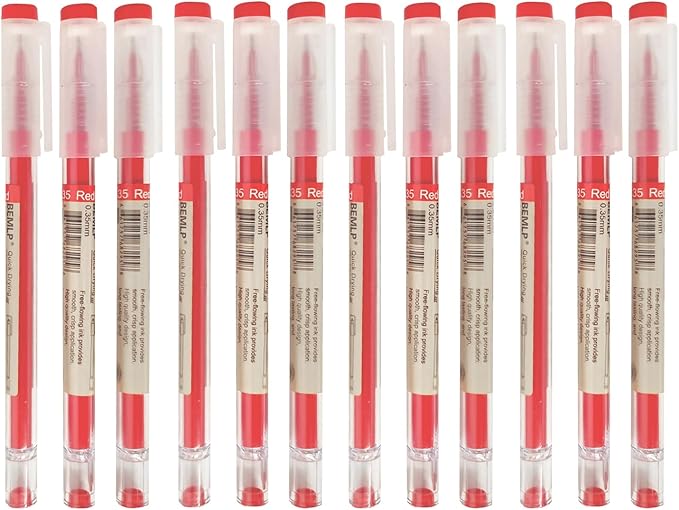 BEMLP Gel Pen 0.35mm Red Ink Pen Maker Pen School Office student Exam Writing Stationery Supply Technical Pens 12 Pcs/Set (Red)