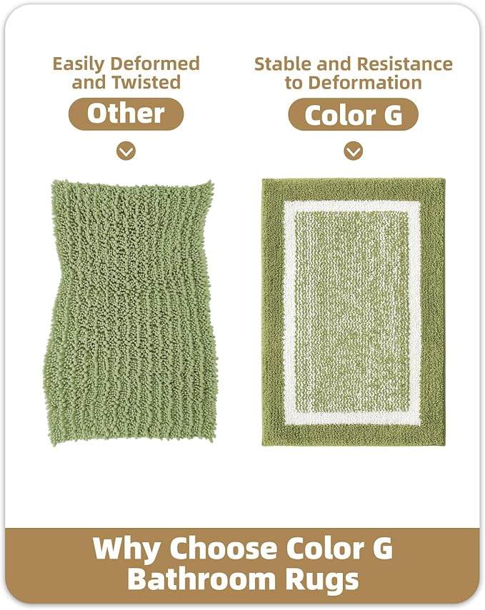 Color&Geometry Simple and Stylish Bathroom Runner Non Slip, 24"x43" Moss Green and Ivory Bath Runner Rug, Absorbent, Soft, Washable, Microfiber Bath Mat Bathroom Carpet