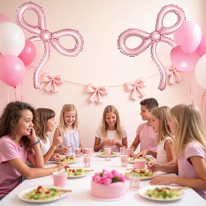 4 Pcs Pink Bow Balloons Bow Birthday Decorations for Girls Women Bow Theme Birthday Party Decorations for Bridal Shower Baby Shower Engagement Bachelorette Party Decorations 26 x 24 Inch