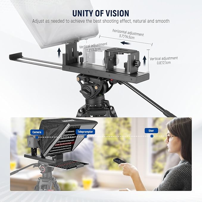 NEEWER Basics X16B Aluminum Alloy Liftable Teleprompter 16" for iPad Tablet DSLR Camera, No Assembly, Remote & App Control, Compatible with iOS Android, Pro for Online Teaching Live Streaming