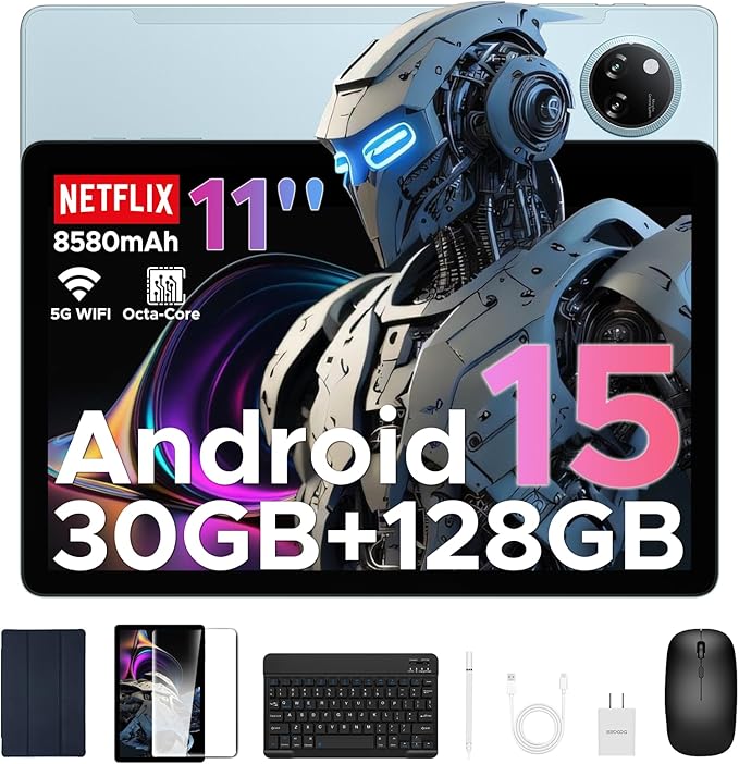 DOOGEE Tab A9 Pro+(2025) 11 inch Tablet with Keyboard,Android 15 Tablet with 90Hz Display,30GB+128GB/TF 2TB Octa-Core Gaming Tablets,8580mAh,1080P,BT 5.0+5G WiFi Tablets,13MP+5MP,Face ID/OTG