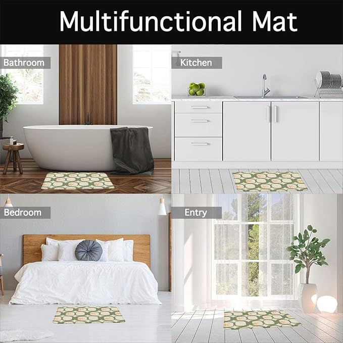 Mid Century Modern Bath Mat Abstract Atomic Geometric Retro 1950s Sage Green Bathroom Kitchen Toilet Rugs,24x36 Inch