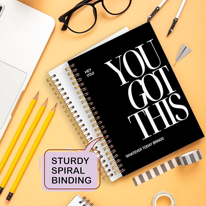 Yhtrg You Got This Inspirational Spiral Notebook Journal, Inspirational Notebook for Women, Motivational Journals, Black Motivational Positive Notebooks for Office School Supplies, 5.5x8.3 Inch