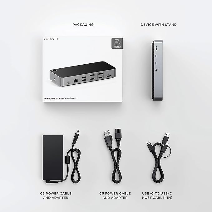 Satechi 13 in 1 Triple 4K USB C Docking Station, 100W Charging, 2 DP, 3 HDMI, 2 USB C, 3 USB-A, Gigabit Ethernet, and Audio Jack for Mac/Windows, MacBook Air/Pro M5/M4, DisplayLink Required