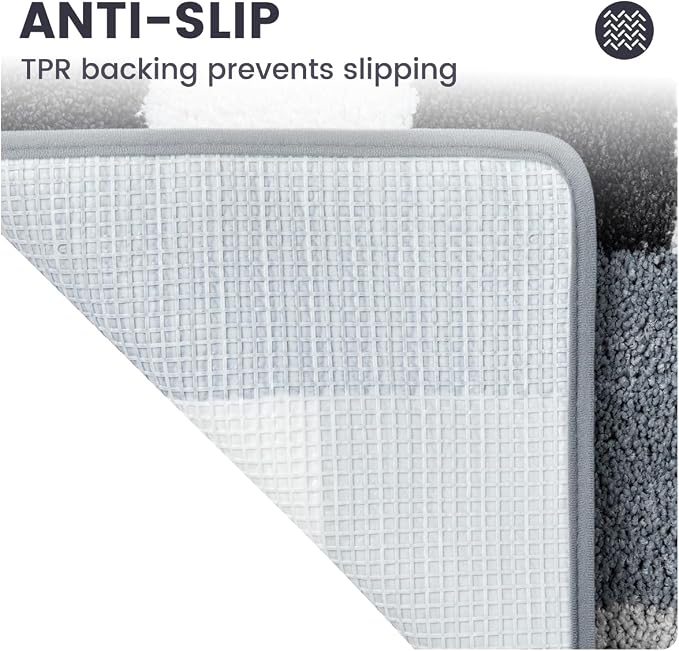 Checkered Bath Mat - Super Absorbent, Soft and Thick, Rubber Backing Non-Slip, Machine Washable Shower Rug, Bath Mat, Bathroom Home Decor Accessories, 20"x31" (50x80cm), Black