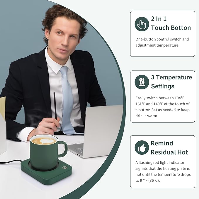 ANBANGLIN Coffee Mug Warmer, Smart Cup Warmer for Desk, 3 Temperature Control & Auto Shut Off, Electric Cup Warmer for Heating Milk,Tea,Beverage,Candle (Green-No Mug)