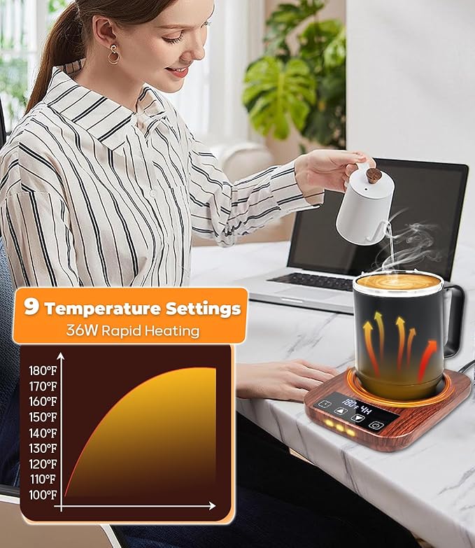 Coffee Mug Warmer Set for Desk - Candle Warmer, 9 Temp Coffee Cup Warmer Auto Shut Off, 1-12H Timer Smart Beverage Warmer, Candle Warmer Plate Candle Melter, Heated Coffee Mug, Charging Coaster