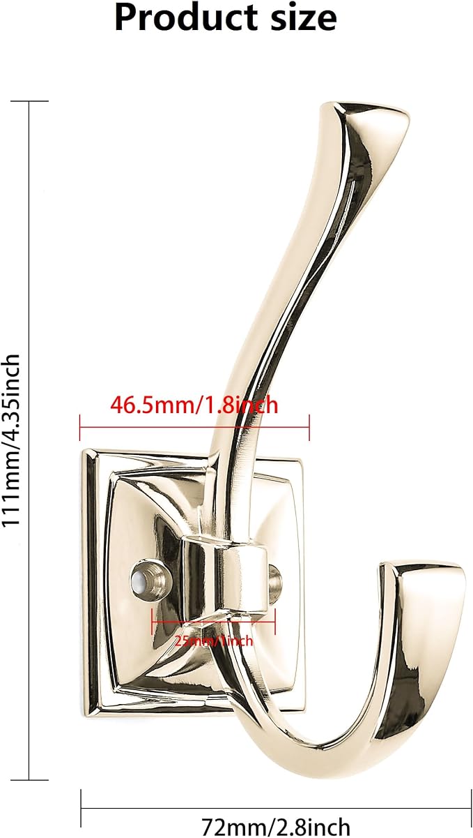 5 Pack Decorative Heavy Duty Towel Hooks for Hanging Robe Double Polished Nickel Coat Hooks Wall Mounted with Screws for Key, Towel, Bags, Cup, Hat