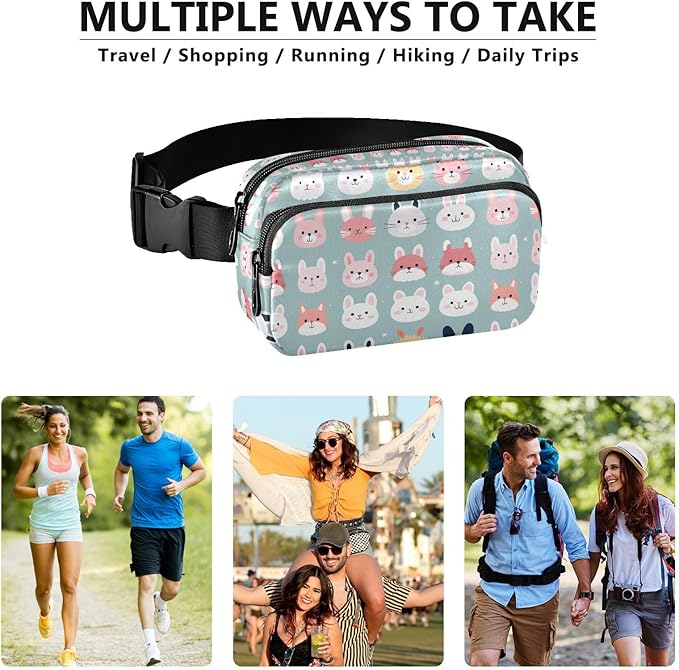Cute Animal Face Pattern Fanny Pack for Women Men Water Resistant Fashion Waist Packs with Adjustable Strap Belt Bag for Travel Workout Jogging Hiking 21219786