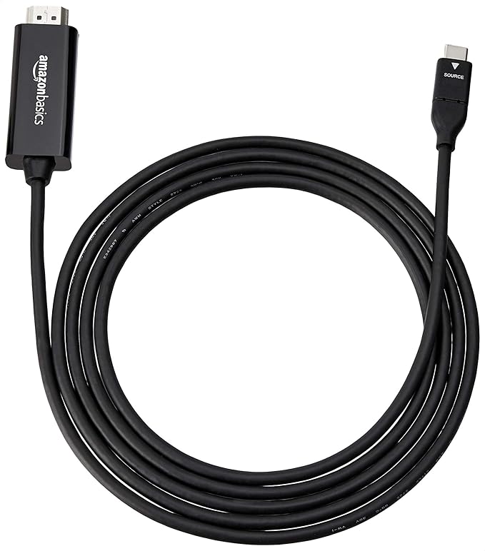 Amazon Basics USB-C (Source) to HDMI (Display) Cable Adapter (Thunderbolt 3 Compatible) 4K@30Hz, 6-Foot, Black