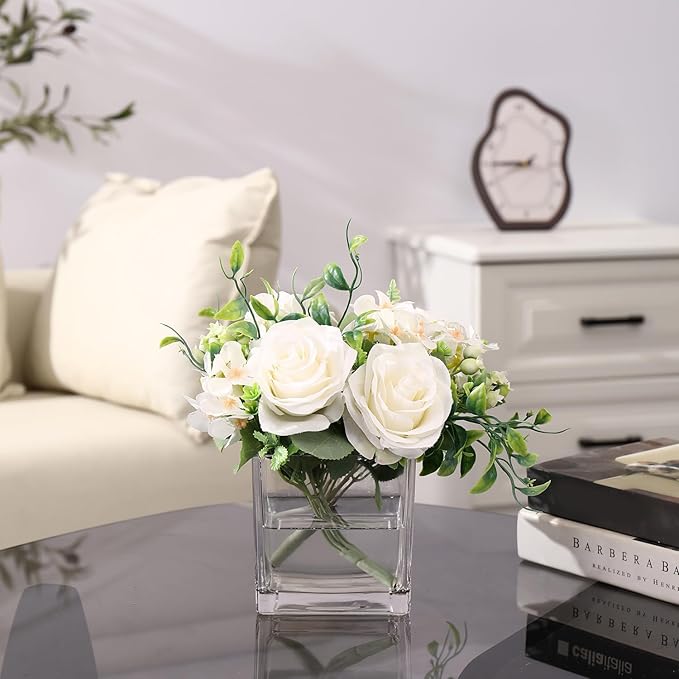 Square Clear Glass Vases Set of 2, 6" x 6" x 6" Square Vase for Centerpieces, Flower Vases for Centerpieces, Small Vase for Wedding, Party, Home Office Decoration