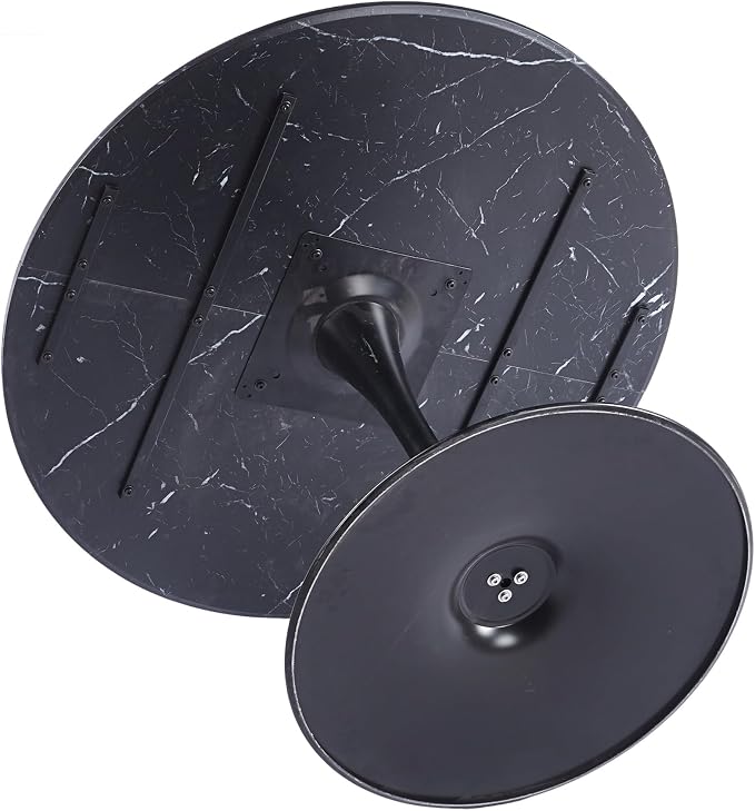 KEIKI 42.1" Round Dining Table, Mid Century Modern Bistro Table with Thickened MDF Tabletop & Metal Pedestal, for 4-6 People, Small Places, Cafe, Kitchen, Living Room, Faux Marble Black