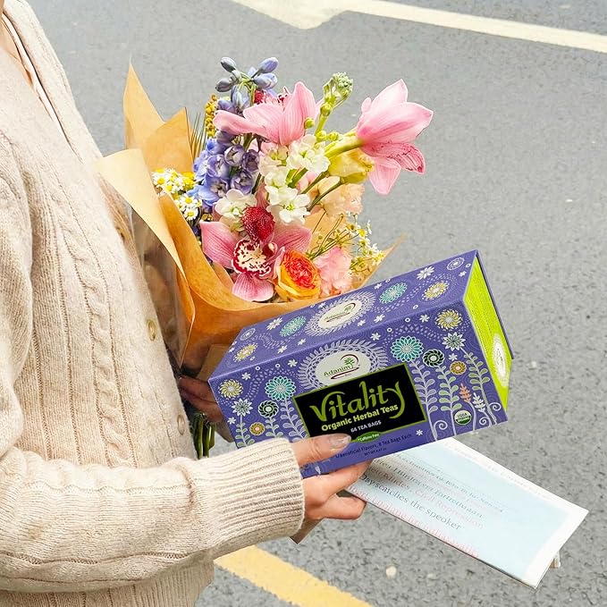 Adanim Bio Vitality Organic Herbal Tea Sampler Gift Set Caffeine Free 8 Flavors Variety Pack 64 Individually Wrapped Tea Bags for Gifting