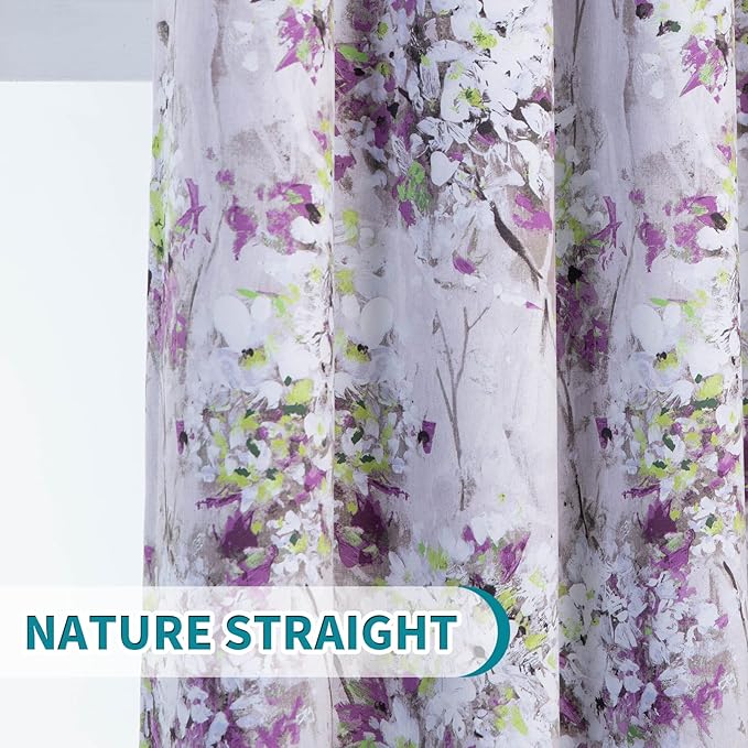 MYSKY HOME Purple Floral Curtains 63 Inches Watercolor Floral Blackout Curtains for Living Room Thermal Insulated Grommet Window Curtains Decorative Curtains, 2 Panels