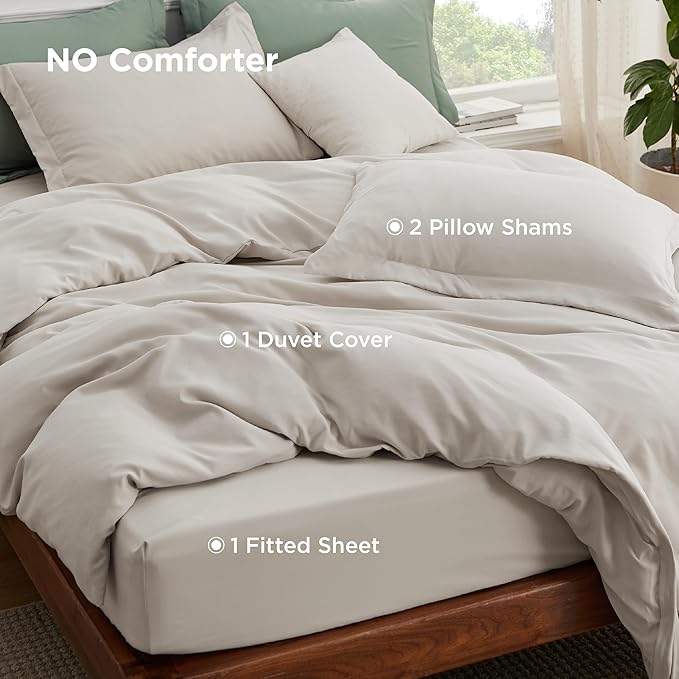 Bedsure Duvet Cover with Fitted Sheet Queen - Warm Deep Pocket, Hotel Luxury Soft Double Brushed Bedding Set with Zipper Closure, 1 Duvet Cover, 1 Fitted Sheet, 2 Pillow Shams, NO Comforter, Linen