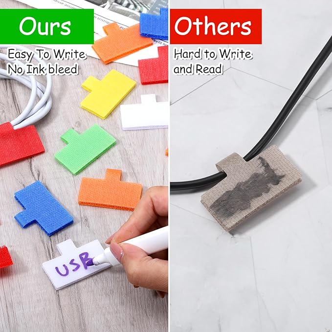 24Pcs Cable Lables, Multi Color Durable Cable Lables Large Size for Organizing Wires and Identification Write On Cord Label Tags for Electronics Self-Adhesive Nylon Label Waterproof Reusable