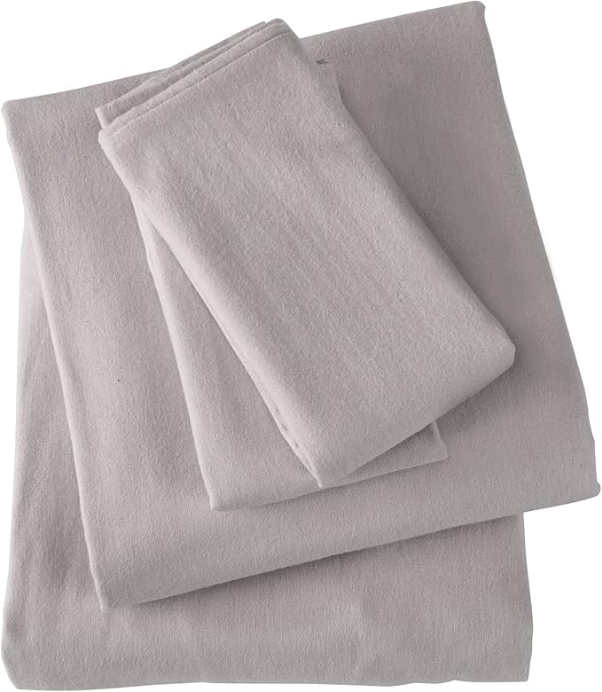 Market & Place 100% Turkish Cotton Flannel Sheet Set | 4 Piece Deep Pocket Solid Cozy Winter Bed Sheets | Double Brushed for Extra Softness & Comfort | Chalet Collection (King, Dark Grey)