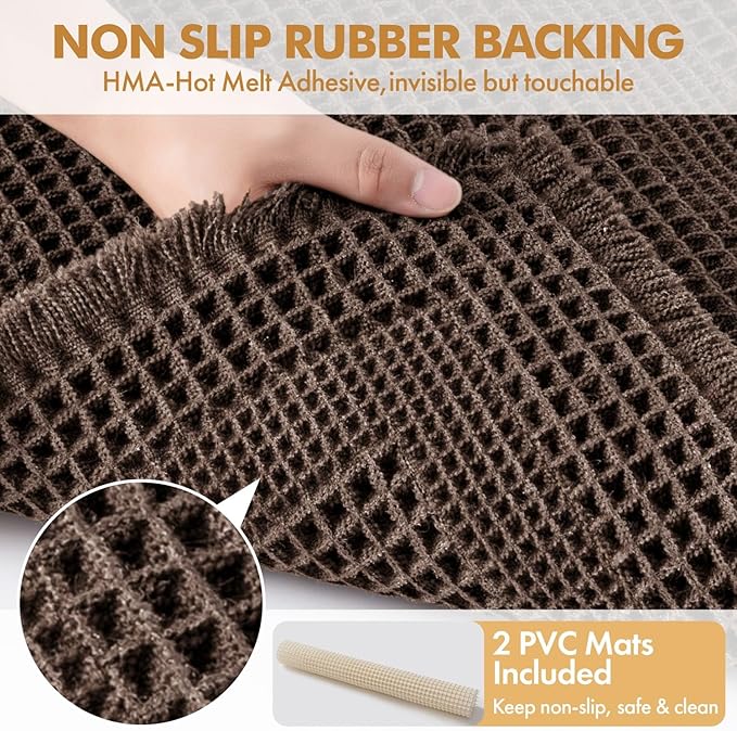 MIULEE Set of 2 Waffle Bathroom Rugs, Boho Bath Rug Super Absorbent, Non Slip Washable Ultra Soft Rubber Backed Shower Bath Mats for Floor, Tub, Shower, Looped Design, Chocolate, 24x36 Inch