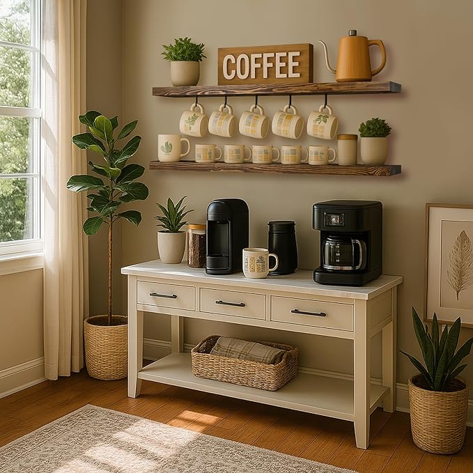 BGMG Wood Floating Shelves for Wall 60 inch Set of 2,Dark Walnut Floating Shelves,Solid Wood Wall Mount Shelves for Living Room Bedroom Kitchen Farmhouse-60x 6.7 x1.75 inch