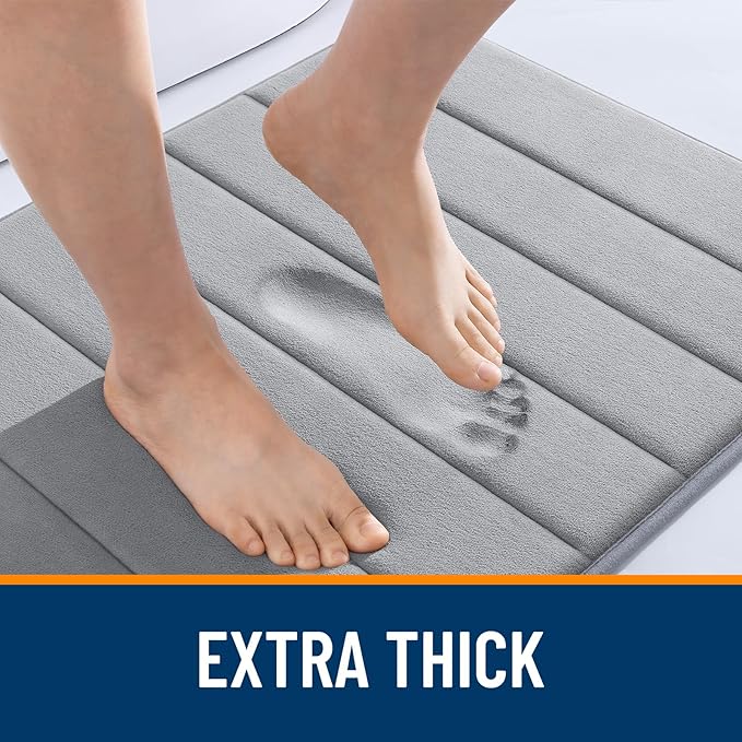 OLANLY Memory Foam Bath Mat 36x24, Super Soft Absorbent Bathroom Rugs, Quick Dry, Machine Washable Shower Floor Rugs, Bathmat Carpet, Bathroom Home Decor Accessories, Grey
